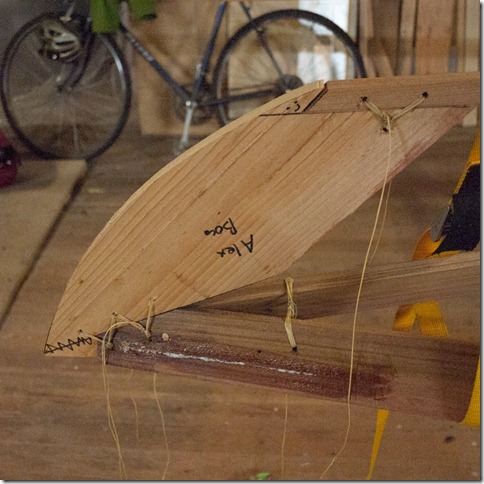 The cut bow stem is tied into the frame